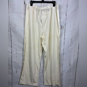 Jay Day Women’s Velour Sweatpants Wide Leg Satin Trim Drawstring Eggnog Cream